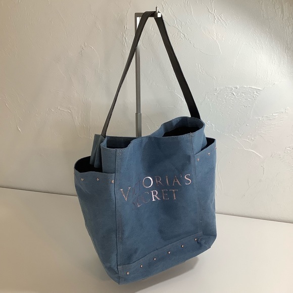 VS large denim shoulder purse bag with rose gold studs EUC - Picture 10 of 14